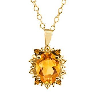 1.19 Ct Genuine Oval Yellow Citrine Gemstone 14k Yellow Gold Pendant: Jewelry