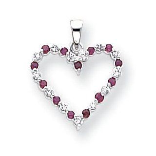 14k White Gold, Diamond & Ruby Outline Heart Pendant: Jewelry