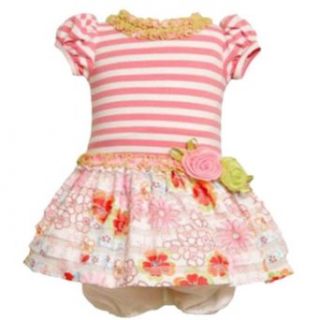 Size 12M BNJ 0703R 2 Piece PINK WHITE MULTI FLORAL TIERED 'Eyelash Ruffle' DROPWAIST Special Occasion Flower Girl Easter Party Dress,R10703 Bonnie Jean BABY/INFANT: Clothing