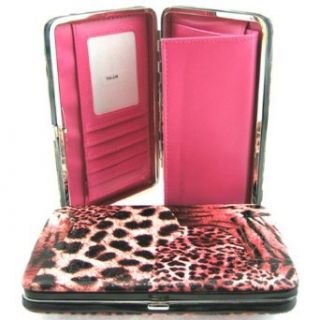 Animal Print 1" Thick Flat Wallet Clutch Purse Leopard Zebra Cheetah Pink: Clothing