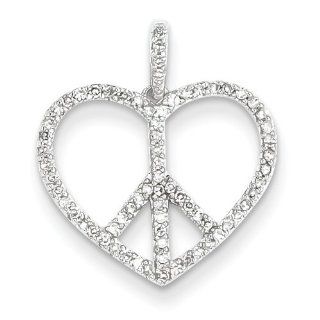 14k White Gold Diamond Peace Sign Heart Pendant: Pendant Necklaces: Jewelry