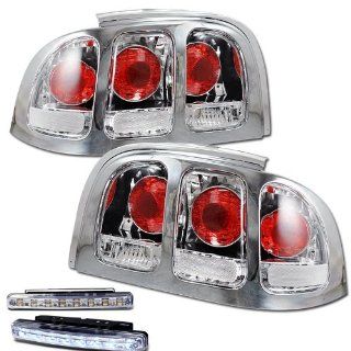 1994 1998 FORD MUSTANG REAR BRAKE TAIL LIGHTS LAMPS CHROME+LED BUMPER RUNNING: Automotive