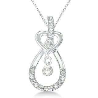 Heart Knot Teardrop Diamond Pendant Necklace 14k White Gold (0.20ct) Jewelry