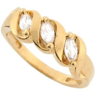 14k Real Solid Gold Marquise Sparkling CZ 3 Stone Anniversary Ring: Jewelry