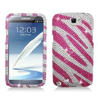 Aimo SAMNOTE2PCLDI686 Dazzling Diamond Bling Case for Samsung Galaxy Note 2 N7100   Retail Packaging   Zebra Hot Pink/White Cell Phones & Accessories