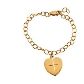 Childrens 14k Yellow Gold Heart and Cross Bracelet, 5" Adjustable: Link Bracelets: Jewelry