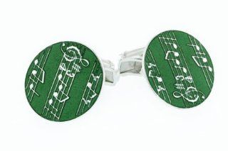 Sterling silver and green enamel music note handmade cufflinks with presentation box. Made in England.: Cuff Links: Jewelry