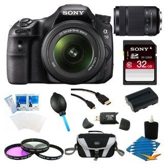 Sony SLT A58K A58 A58K SLTA58K Digital SLR Kit with 18 55mm Lens, SAL 55 300 Zoom Lens, 20.1MP SLR Camera with 3 Inch LCD Screen (Black) Ultimate Bundle with 32GB Card, Gadget Bag, Spare Battery, Filter Kit, SD Card Reader, 6ft. Micro HDMI Cable + More! : 