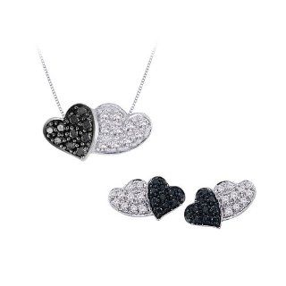 Sterling Silver, Black and White Diamond Heart Jewelry Set (1/3 cttw): Jewelry