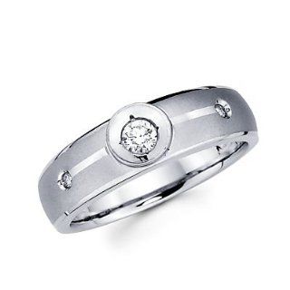 .14ct Diamond 14k White Gold Mens Wedding Solitaire Ring Band (G H Color, I1 Clarity): Jewelry
