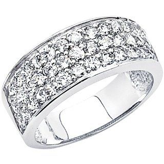 14K White Gold High Polish Finish Round cut Top Quality Shines CZ Cubic Zirconia Ladies Wedding Band Ring: The World Jewelry Center: Jewelry