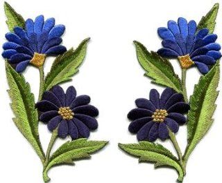 Blue Daisies Pair Flowers Floral Bouquet Boho Applique Iron on Patch New S 723 Handmade Design From Thailand  Other Products  
