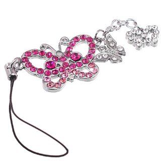 1x Rhinestone Butterfly Dangle Phone Charm Strap   Pink: Cell Phones & Accessories