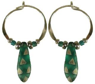 Jody Coyote Terra Silver Green Center Drop Hoop Earrings GH140S 01 Jewelry