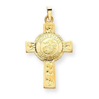 14k Gold Cross with Marine Corps Insignia Pendant: Jewelry