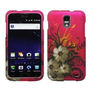 Pink Hawaiian White Flower Green Vine Rubberized Design Snap on Hard Shell Cover Protector Faceplate Skin Case for AT&T Samsung Galaxy II S2 I727 Skyrocket + LCD Screen Guard Film + Mini Phone Stand + Case Opener Cell Phones & Accessories
