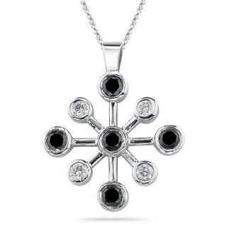 0.91 Ct Black & White Diamond Pendant in 14K White Gold: Pendant Necklaces: Jewelry