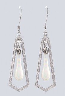 Fenton Art Glass  Milk Glass Iridized   Frame Style   Glass Teardrop Earring: Drop Earrings: Jewelry