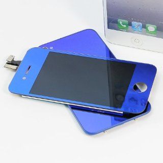 Binnbox Pure Blue Chrome Electroplating LCD Touch Screen Glass Digitizer Assembly Replacement for iPhone 4S GSM + Back Cover Case + A Set Cracked Screen Repair Tools Kit: Cell Phones & Accessories