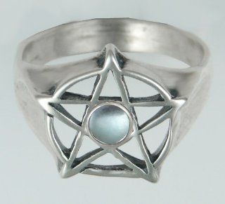 Essential Pentacle Ring in Sterling Silver and Accented with a Genuine Blue Topaz: Handcrafted By The Silver Dragon Artisans: Jewelry