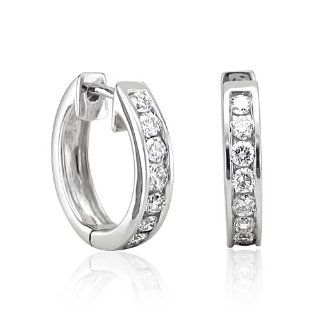 14k White Gold Hoop Huggies Diamond Earrings (GH, I1 I2, 0.50 carat): Diamond Delight: Jewelry