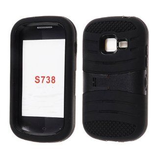 Horizontal Kickstand Case Solid Black Skin Black Cover Samsung Galaxy Centura/ Discover S738C Cricket Case Cover Hard Phone Case Snap on Cover Rubberized Touch Faceplates: Cell Phones & Accessories
