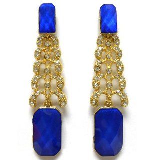 Heirloom Finds Cobalt Blue & Clear Crystal Gold Tone Dangle Drop Earrings: Jewelry