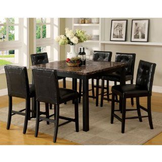 Boulder Espresso Finish Faux Marble Table Top 7 Piece Counter Height Dining Set Home & Kitchen