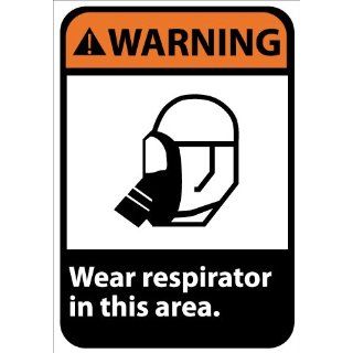 NMC WGA31AB ANSI Sign, Legend "WARNING   WEAR RESPIRATOR IN THIS AREA" with Graphic, 10" Length x 14" Height, Aluminum 0.40, Orange/White on Black Industrial Warning Signs