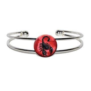 Scorpion on Red   Bug Insect Venom Poisonous   Novelty Silver Plated Metal Cuff Bangle Bracelet : Other Products : Everything Else