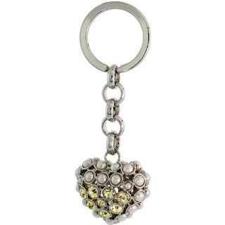 Puffed Heart Key Chain, Key Ring, Key Holder, Key Tag , Key Fob, w/ Beads & Brilliant Cut Yellow Topaz color Swarovski Crystals, 3 1/2" tall: Jewelry
