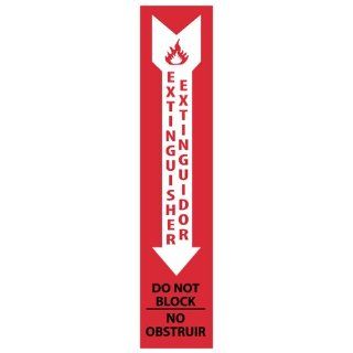 NMC M723R Bilingual Fire Sign, Legend "Extinguisher Do Not Block", 4" Length x 18" Height, Rigid Polystyrene Plastic, Black/White on Red Industrial Warning Signs