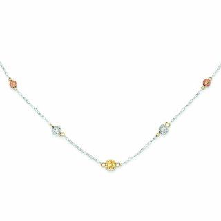 14K Gold Tri color Beads Diamond Cut Oval Chain w/2in Ext Necklace 16 Inches: Jewelry