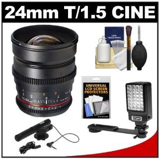 Samyang 24mm T/1.5 Cine Manual Focus Wide Angle Lens (for Video DSLR) with Microphone + LED Light & Bracket + Accessory Kit for Sony Alpha DSLR SLT A35, A37, A55, A57, A65, A77, A99 Digital SLR Cameras  Digital Slr Camera Lenses  Camera & Photo