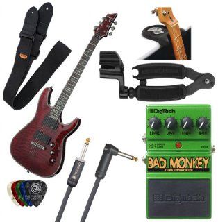 Schecter HELLRAISER C 1 Electric Guitar Black Cherry with Digitech Bad Monkey, Protec Guitar Strap, American Stage 20ft Instrument Cable Right Angel, Guitar Rest, Guitar Pro Winder and 5 Guitar Picks Musical Instruments