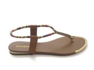 Bamboo ESPERANZA 01 Metal Tip T Strap Slingback Flat Sandal: Shoes