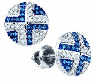 Ladies 10K White Gold .20ct Blue and White Diamond Stud Earrings: Jewelry