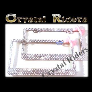 PAIR OF 2 Bling License Plate Frame BABY PINK Bow with Crystals Clear Metal Chrome Zink Alloy Holder Sparkly Sparkle Custom Hand Made Hand Crafted 2 SET TWO hot pink: Everything Else