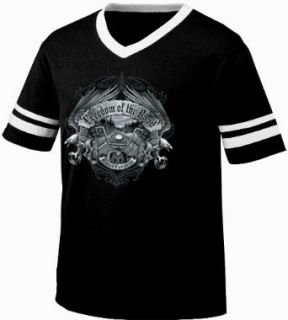 Freedom Of The Road Mens Ringer T shirt, Eagle Chopper Biker Forever Design Mens V Neck Tee Shirt: Clothing