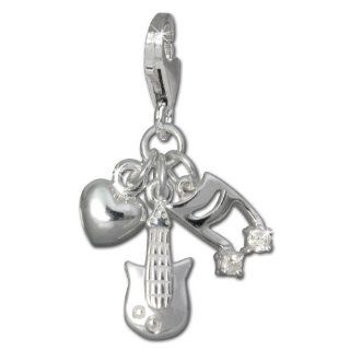 SilberDream Charm in love with music, heart, guitar and music note with white zirconia, 925 Sterling Silver Charms Pendant with Lobster Clasp for Charms Bracelet, Necklace or Earring FC735W: SilberDream: Jewelry