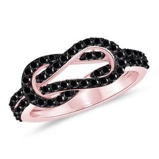 0.78 Cts Black Diamond Love Knot Ring in 14K Pink Gold 6.0: Jewelry