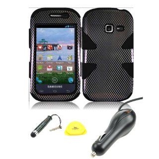 For Samsung Galaxy Centura S738C   Wydan Dynamic Impact Tuff Hybrid Hard Soft Case Cover w/ Wydan Stylus Pen, Prying Tool and Car Charger (Black on White) Cell Phones & Accessories