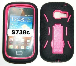 LF Pink Black Hybrid Case with Stand, Lf Stylus Pen and Wiper For StraightTalk Samsung Galaxy Centura S738C Cell Phones & Accessories