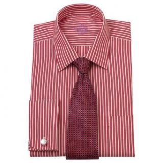 Savile Row Mens Red White Bengal Stripe Non Iron Classic Fit Shirt French Cuff at  Mens Clothing store: Dress Shirts