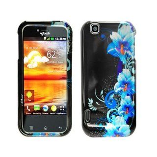 Blue Flowers Black Hard Skin Case Cover for LG myTouch Max Maxx Touch E739BK w/ Free Pouch: Cell Phones & Accessories