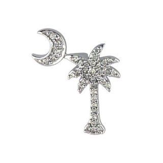 14K White Gold .15 Ct Diamond Palm Tree and Crescent Moon Pendant plus 18" Chain: Jewelry