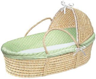 Badger Basket Natural Hooded Moses Basket, Sage Dot Bedding : Baby