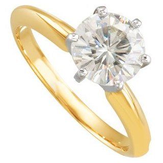 Created Moissanite Solitaire Engagement Ring 14K Yellow/White Gold 07.50 mm: Jewelry