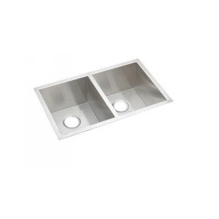 Elkay EFU311810DBG Satin Stainless Steel Avado Deep Square Edge Double Bowl Kitchen Sink Package with Grid & Drain   Single Bowl Sinks  