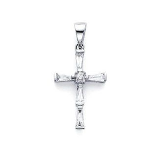 14k White Gold Baguette Diamond Cross Pendant .24 ct (G H Color, I1 Clarity): Jewelry